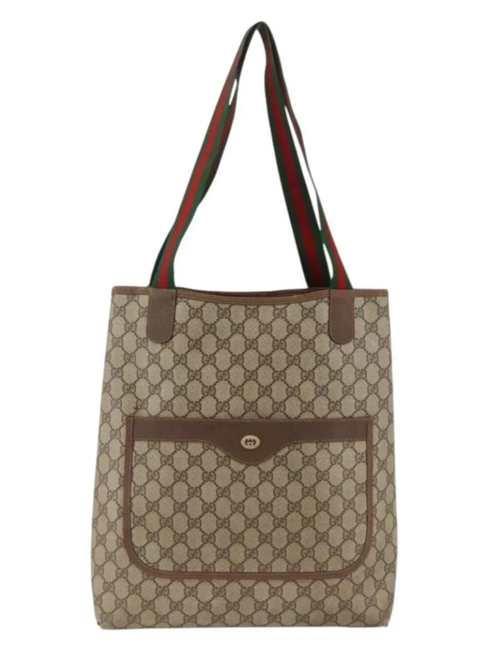 GUCCI GG Supreme Web Sherry Line Tote Bag PVC Beige Red 89 02 003 Auth ARZ909